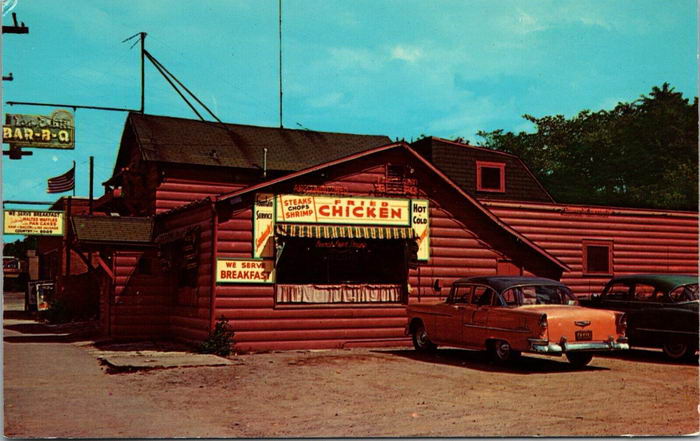 Log Cabin Barbeque - OLD POSTCARD